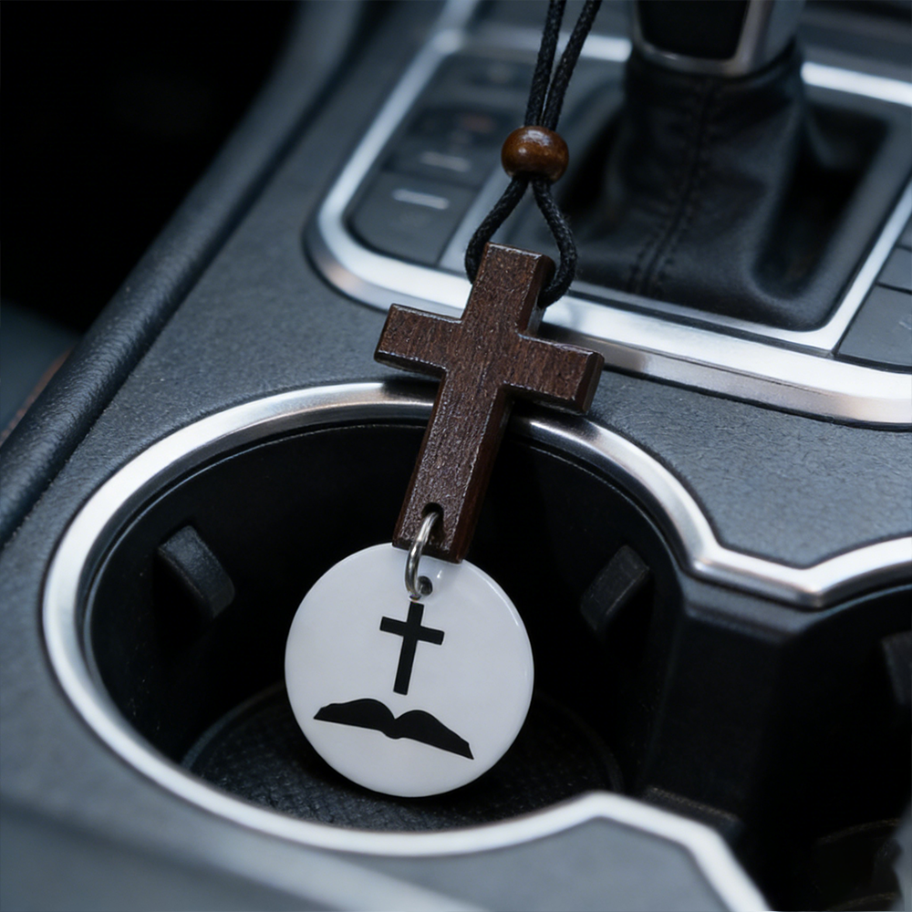 Christian Wooden Cross NFC Car Hanging Pendant with Bible Verses