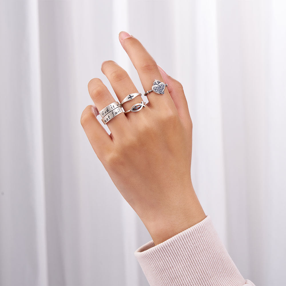 Jesus Fish Christian 925 Sterling Silver Ring