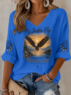 V-Neck Retro Forever Free Jackie Print T-Shirt