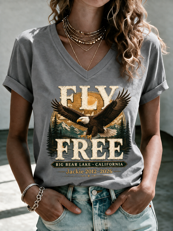 Women'S Fly Free Jackie Print V-Neck Tee