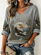 Women's Jackie The Eagle Print V Neck Top