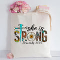 She Is Strong Leopard Daisy Design Canvas Tote Bag