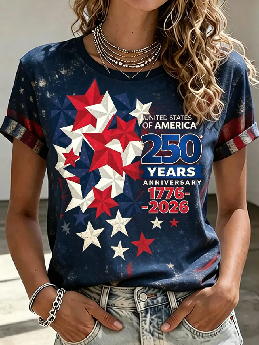 Women's Casual American 250th Anniversary Printed Short-Sleeve T-Shirt