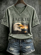 V Neck Retro Jackie Forever Our Queen Print T-Shirt