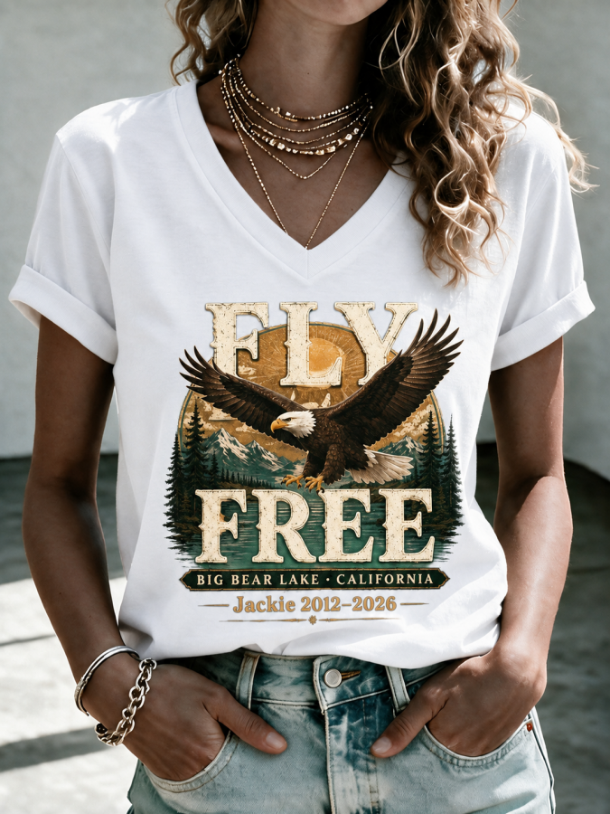 Women'S Fly Free Jackie Print V-Neck Tee