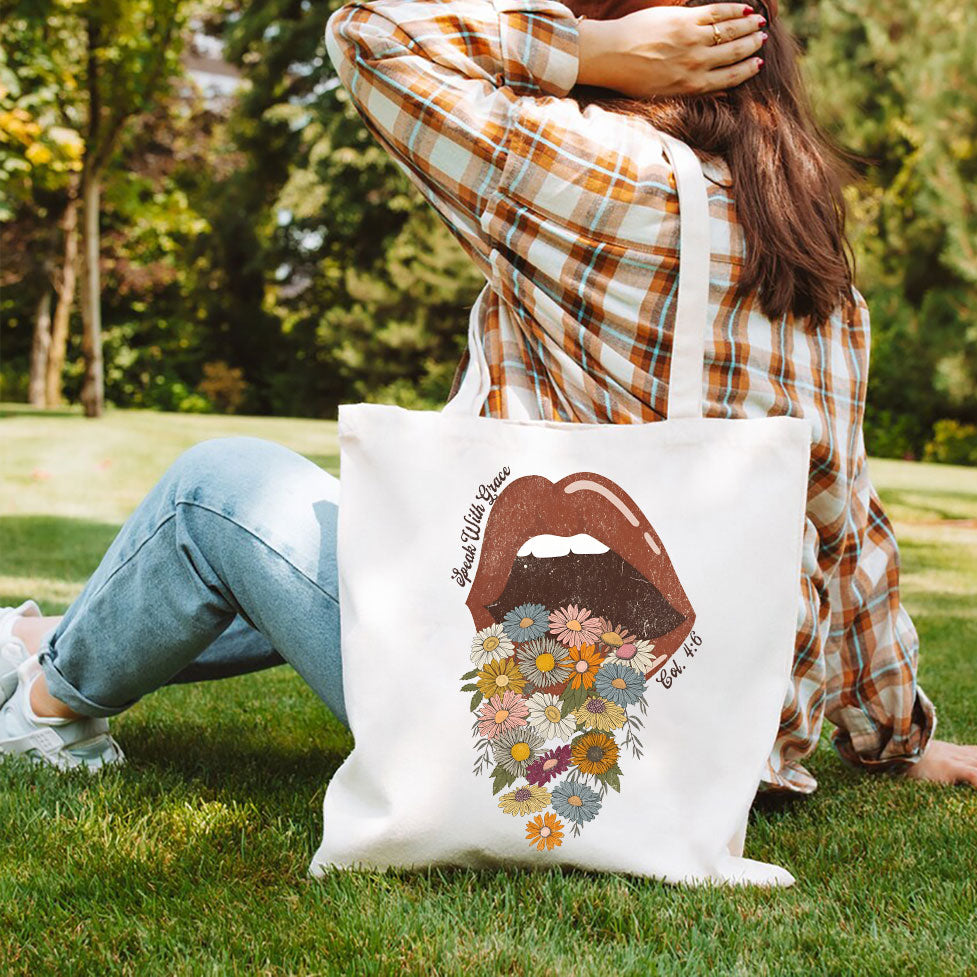 Speak With Grace Christian Canvas Tote Bag