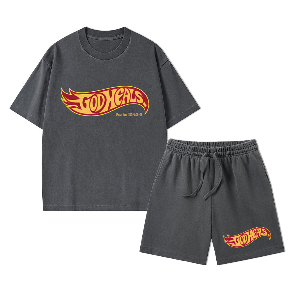 God Heals Christian Washed T-Shirt & Shorts