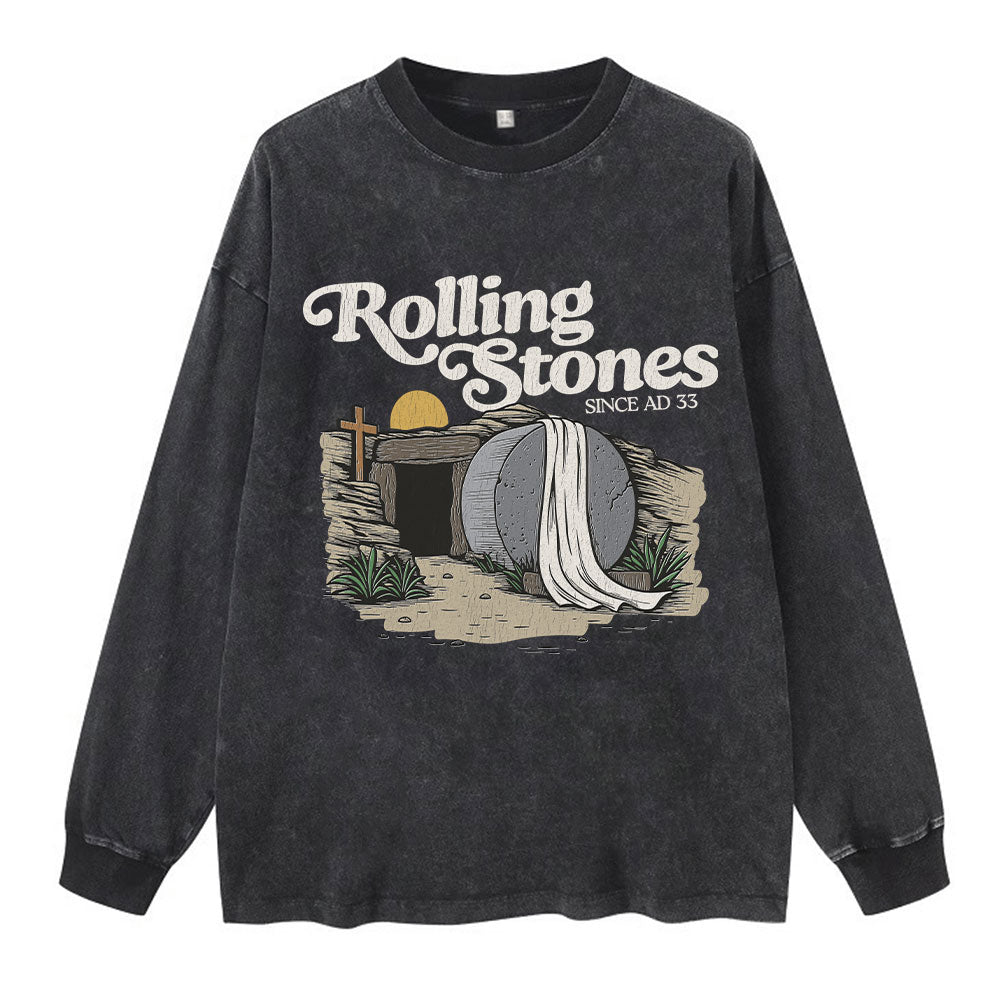 The Stone Was Rolled Away Christian Washed Long Sleeve T-Shirt