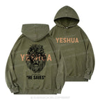 Yeshua He Saves Lion Christian Washed Hoodie