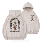 By His Wounds We Are Healed Christian Washed Hoodie