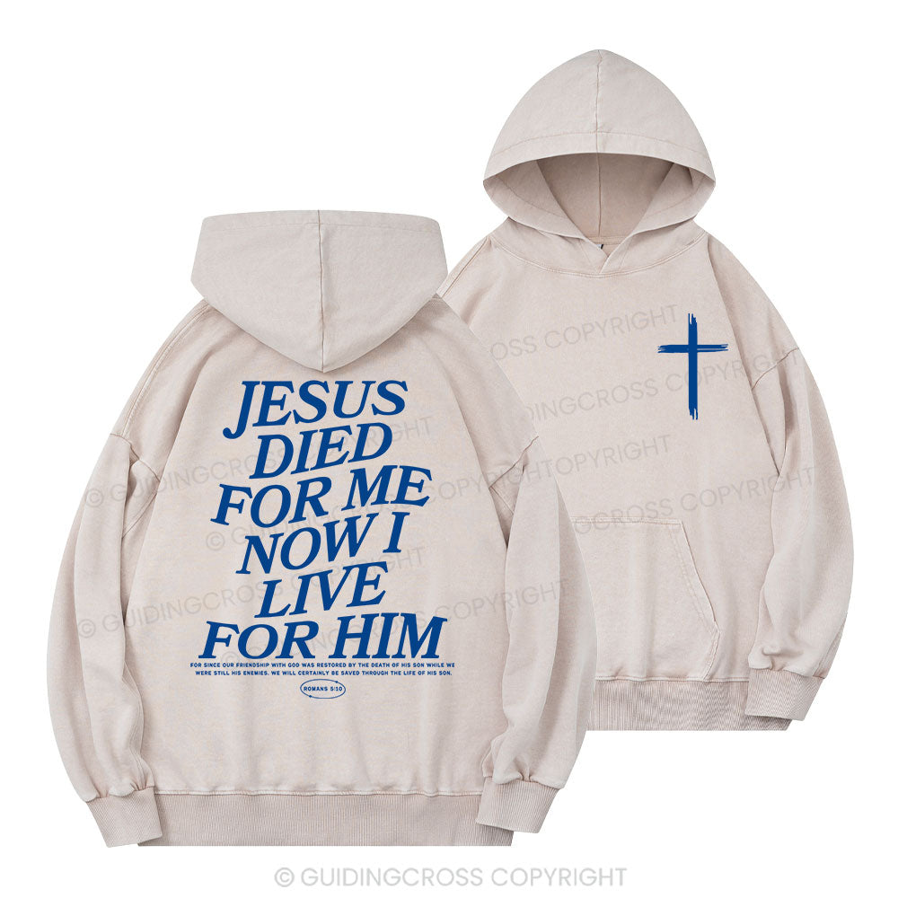 Jesus Died For Me Now I Live For Him Christian Washed Hoodie