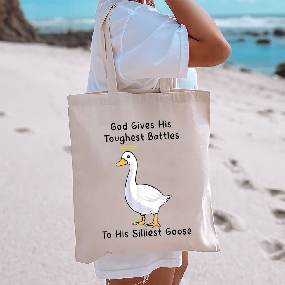 God Gives His Toughest Battles  To His Siliest Goose Christian Canvas Tote Bag