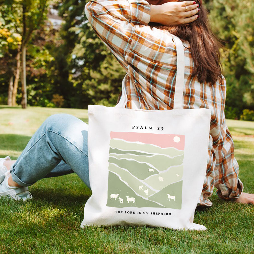 The Lord Is My Shepherd Christian Canvas Tote Bag