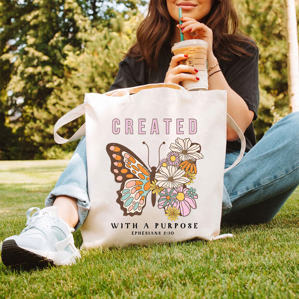 Created With A Purpose Christian Canvas Tote Bag