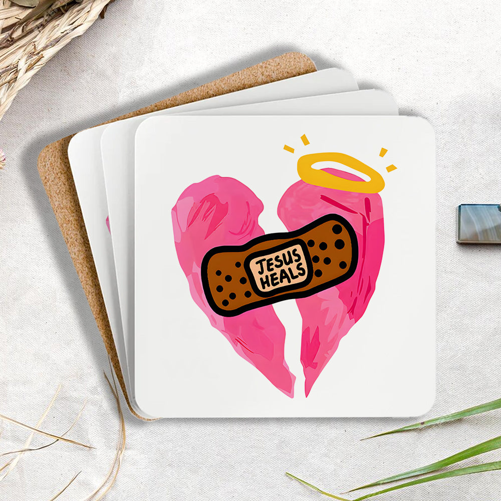 God Heals Christian Wooden Printed Coasters