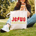 Jesus Highway To Heaven Christian Canvas Tote Bag