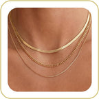 Tewiky Layered Necklaces for Women Non Tarnish- Chunky 14k Gold Plated Herringbone/Snake/Rope/Box/Cuban Link Chain for Women Waterproof Layering Stack Choker Necklace Trendy Dainty Tarnish Free Jewelry Set
