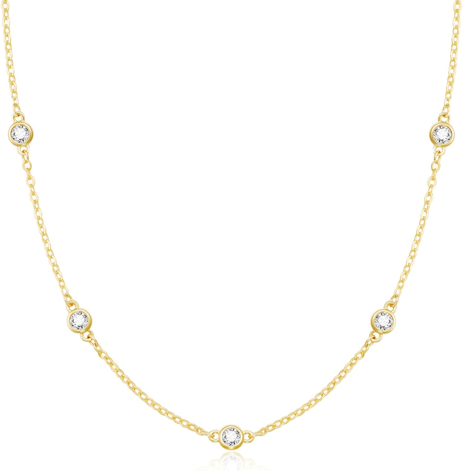Dainty Silver Gold Necklaces for Women Cute Station Choker Simulated Diamond Necklace Simple Layering CZ Necklace Trendy Jewelry Gifts