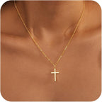 Poxtex Cross Necklace for Women Teen Girls, Dainty 14K Gold Silver Plated Cross Choker Jewelry Non Tarnish Waterproof Cute Simple Small Necklace Christian Baptism Religious Faith Jewelry Gifts