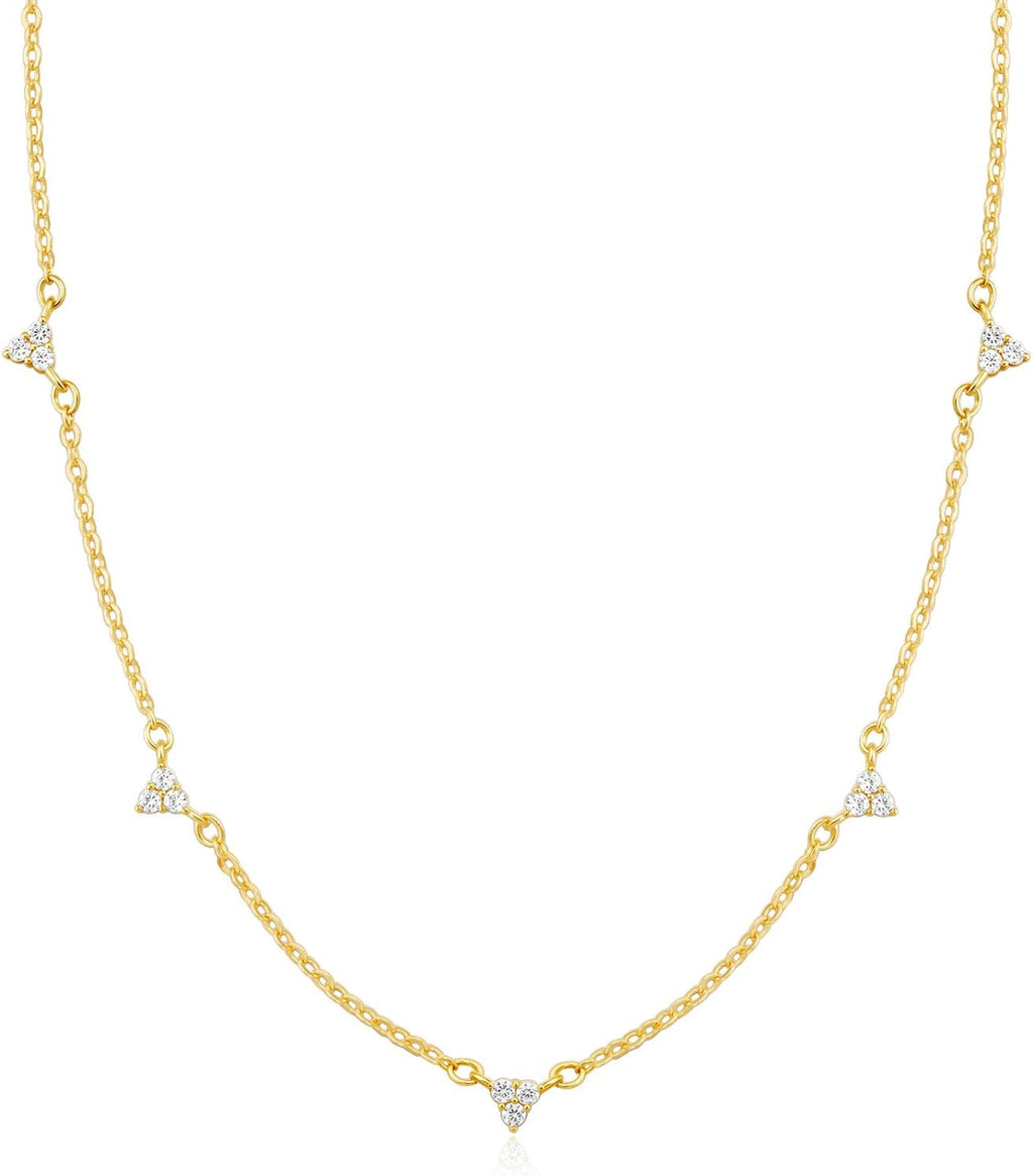 Dainty Silver Gold Necklaces for Women Cute Station Choker Simulated Diamond Necklace Simple Layering CZ Necklace Trendy Jewelry Gifts