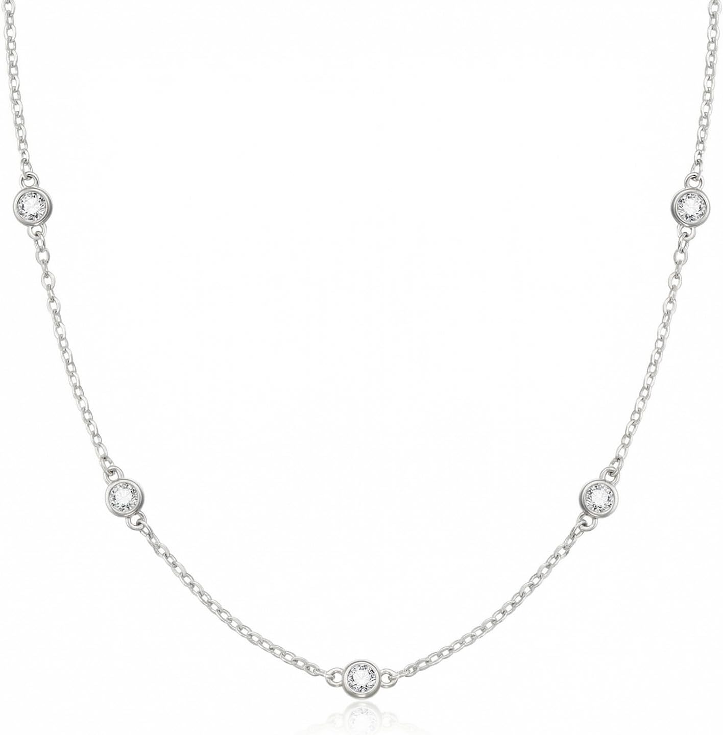 Dainty Silver Gold Necklaces for Women Cute Station Choker Simulated Diamond Necklace Simple Layering CZ Necklace Trendy Jewelry Gifts