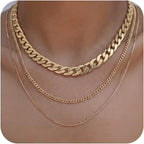 Tewiky Layered Necklaces for Women Non Tarnish- Chunky 14k Gold Plated Herringbone/Snake/Rope/Box/Cuban Link Chain for Women Waterproof Layering Stack Choker Necklace Trendy Dainty Tarnish Free Jewelry Set