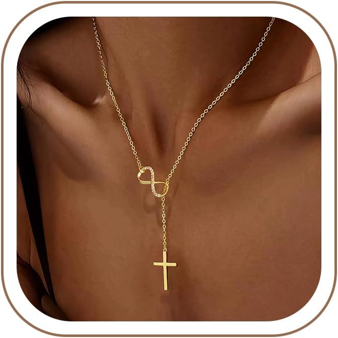 Turandoss 14K Gold Plated Cross Necklaces for Women Girls Jewelry Gifts | Infinity CZ Holy Mary Medal Cross Pendant Necklaces for Women Girls, Baptism Religious Faith Jewelry, First Communion Gifts