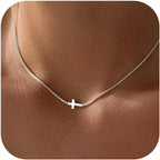 Rotnso Cross Necklace for Women 14K Gold Silver Plated Dainty Small Cross Pendant Choker Simple Trendy Cute Cross Charm Chain Necklace Easter Basket Stuffers Baptism Religious Faith Jewelry Gift