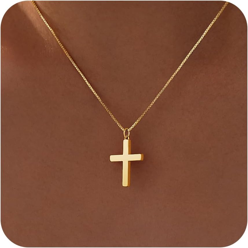 Poxtex Cross Necklace for Women Teen Girls, Dainty 14K Gold Silver Plated Cross Choker Jewelry Non Tarnish Waterproof Cute Simple Small Necklace Christian Baptism Religious Faith Jewelry Gifts
