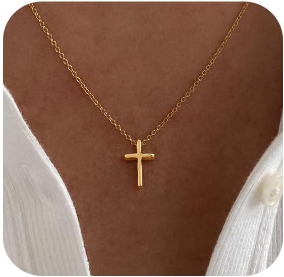 Cross Necklace for Women,Double Cross Necklace 14K Gold Plated Cross Pendant Necklace Dainty Gold Cross Necklaces for Women Trendy Small Cross Charm Necklace Simple Cute Choker Necklaces Gold Jewery