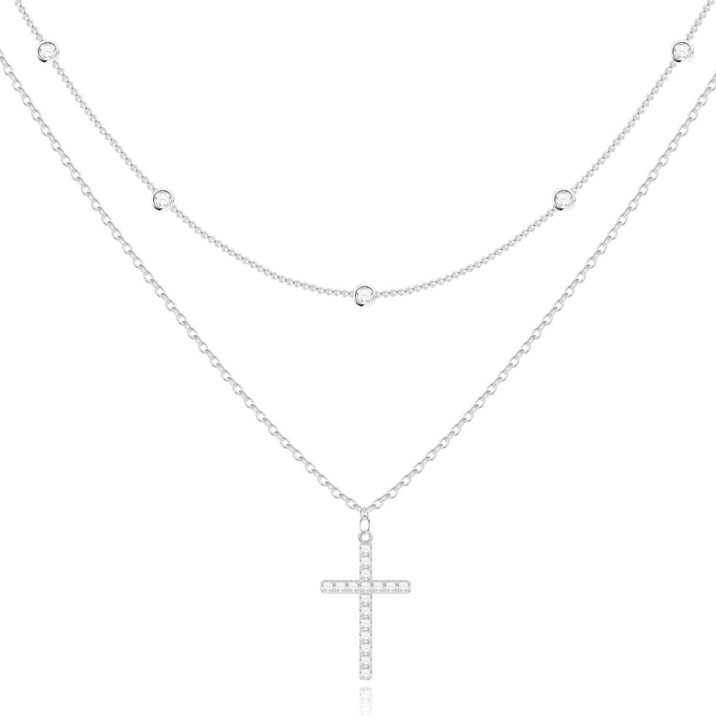 Poxtex Cross Necklace for Women Teen Girls, Dainty 14K Gold Silver Plated Cross Choker Jewelry Non Tarnish Waterproof Cute Simple Small Necklace Christian Baptism Religious Faith Jewelry Gifts