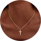 Poxtex Cross Necklace for Women Teen Girls, Dainty 14K Gold Silver Plated Cross Choker Jewelry Non Tarnish Waterproof Cute Simple Small Necklace Christian Baptism Religious Faith Jewelry Gifts