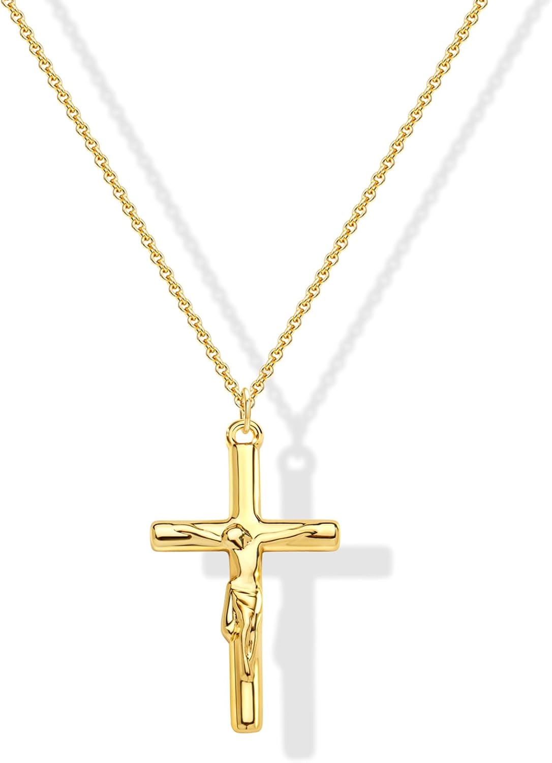 Poxtex Cross Necklace for Women Teen Girls, Dainty 14K Gold Silver Plated Cross Choker Jewelry Non Tarnish Waterproof Cute Simple Small Necklace Christian Baptism Religious Faith Jewelry Gifts