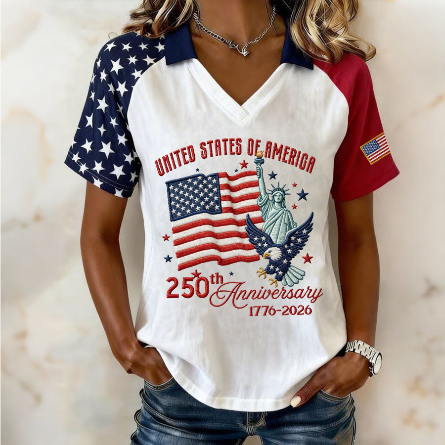 Women'S American Independence Day 250Th Anniversary Printed Short Sleeved T-Shirt