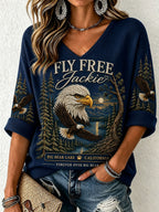 Women's Jackie The Eagle Print V Neck Top