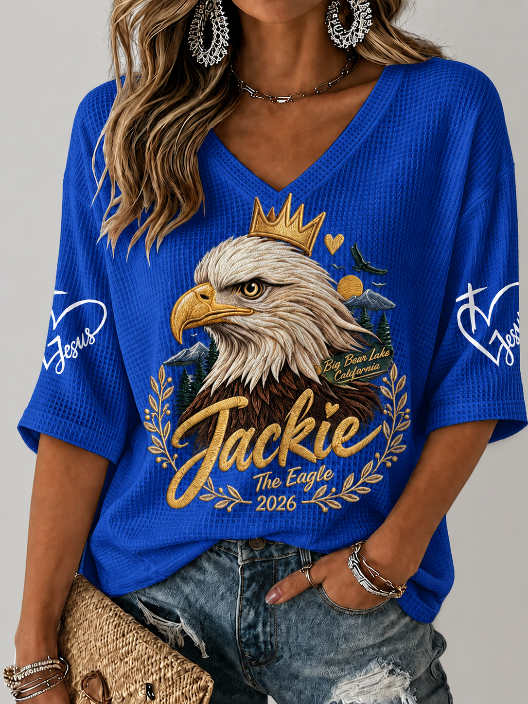 Women'S V-Neck Retro Forever Free Jackie Print T-Shirt