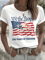 Ladies' Casual American 1776-2026 Anniversary Celebration Print Round Neck T-Shirt