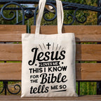 Jesus Loves Me Canvas Tote Bag