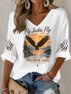 V-Neck Retro Forever Free Jackie Print T-Shirt