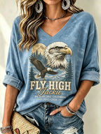 Women's V-Neck Retro Forever Free Printed T-shirt