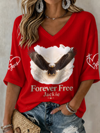V-Neck Retro Forever Free Jackie Print T-Shirt