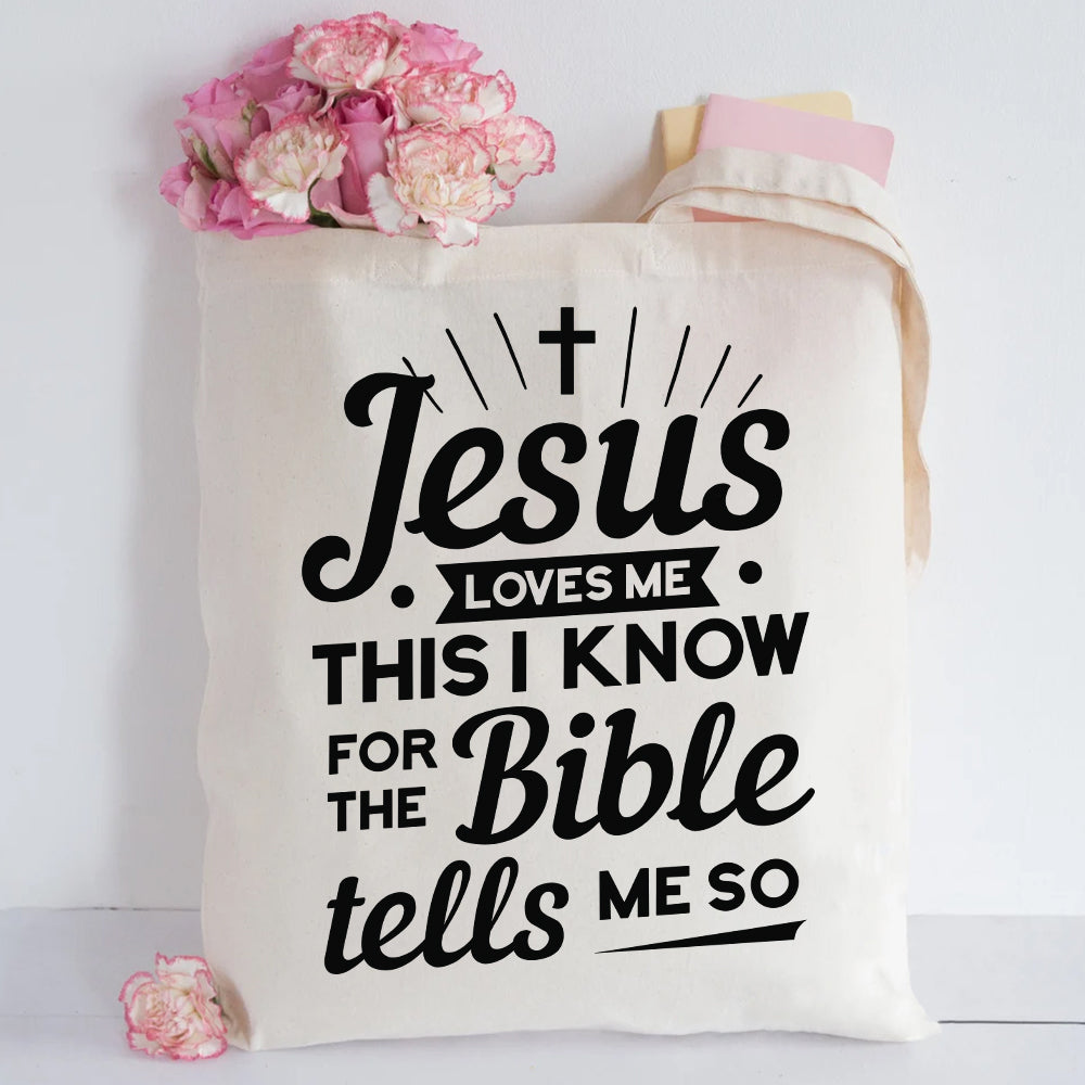 Jesus Loves Me Canvas Tote Bag