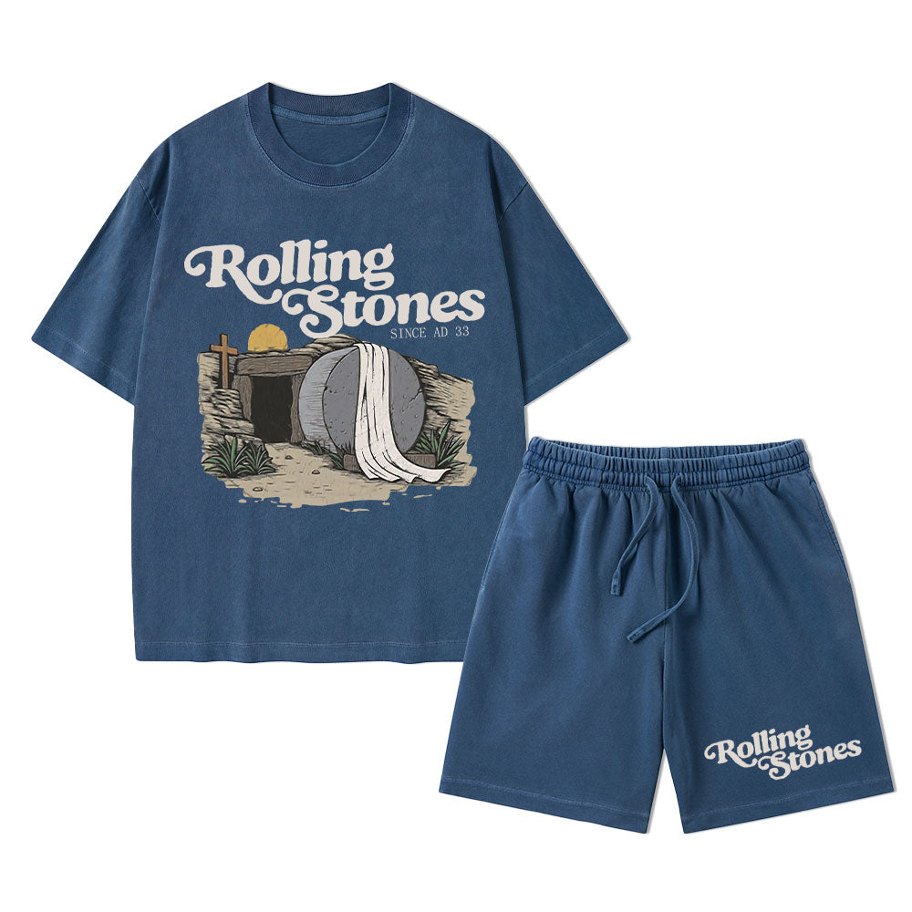 The Stone Was Rolled Away Christian Washed T-Shirt & Shorts