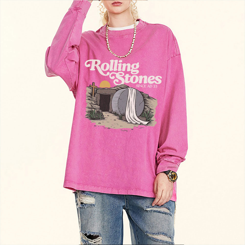 The Stone Was Rolled Away Christian Washed Long Sleeve T-Shirt