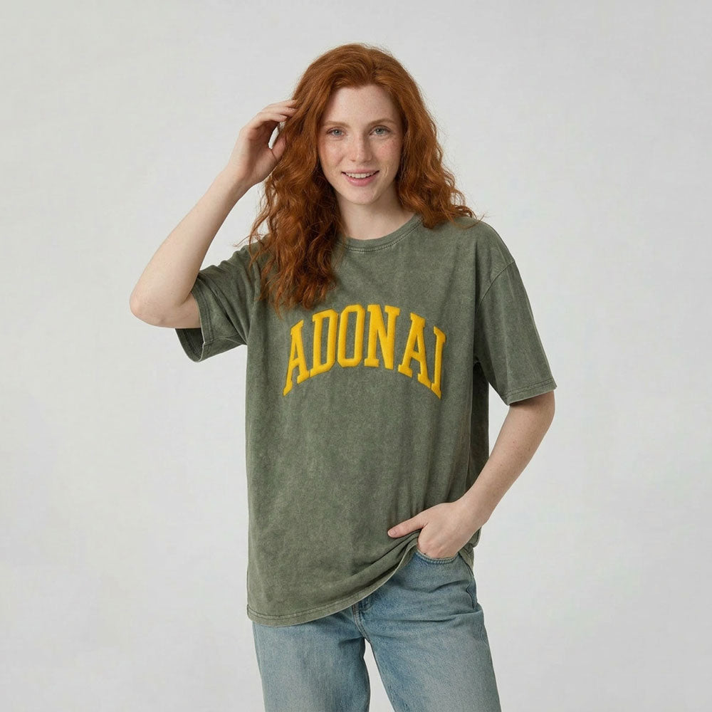 ADONAI Christian Puff Printed Washed T-Shirt