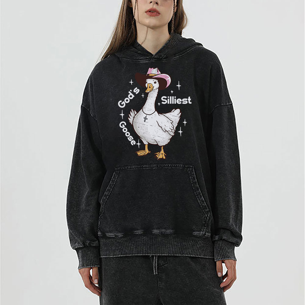 God's Silliest Goose Christian Washed Hoodie