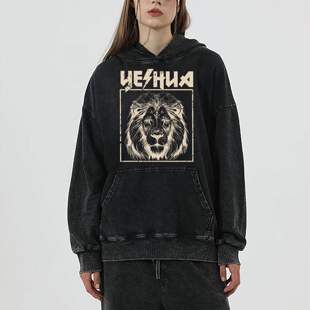 Retro Yeshua Lion Christian Washed Hoodie