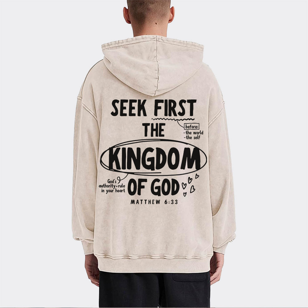 Seek First The Kingdom Of God Christian Washed Hoodie