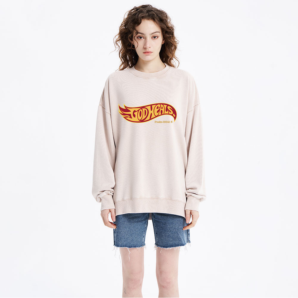 God Heals Christian Washed Sweatshirt