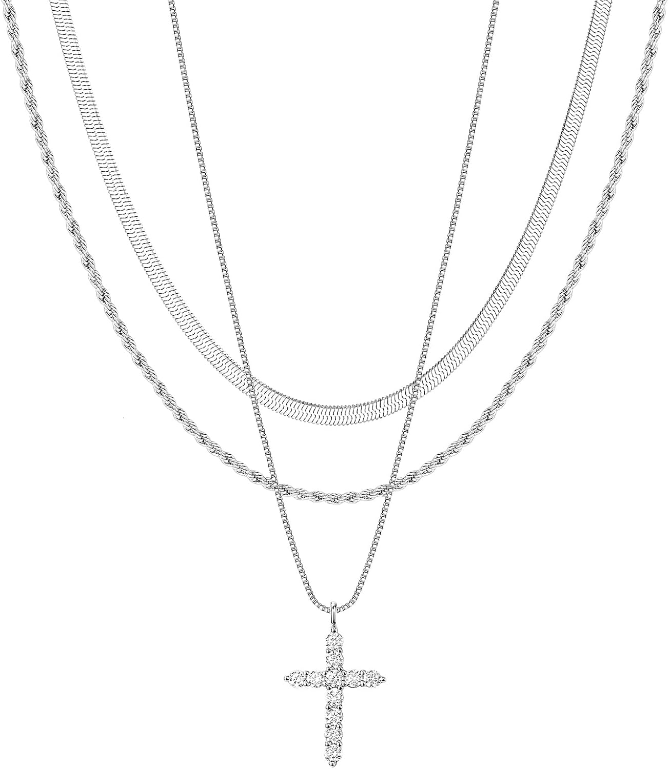 Poxtex Cross Necklace for Women Teen Girls, Dainty 14K Gold Silver Plated Cross Choker Jewelry Non Tarnish Waterproof Cute Simple Small Necklace Christian Baptism Religious Faith Jewelry Gifts